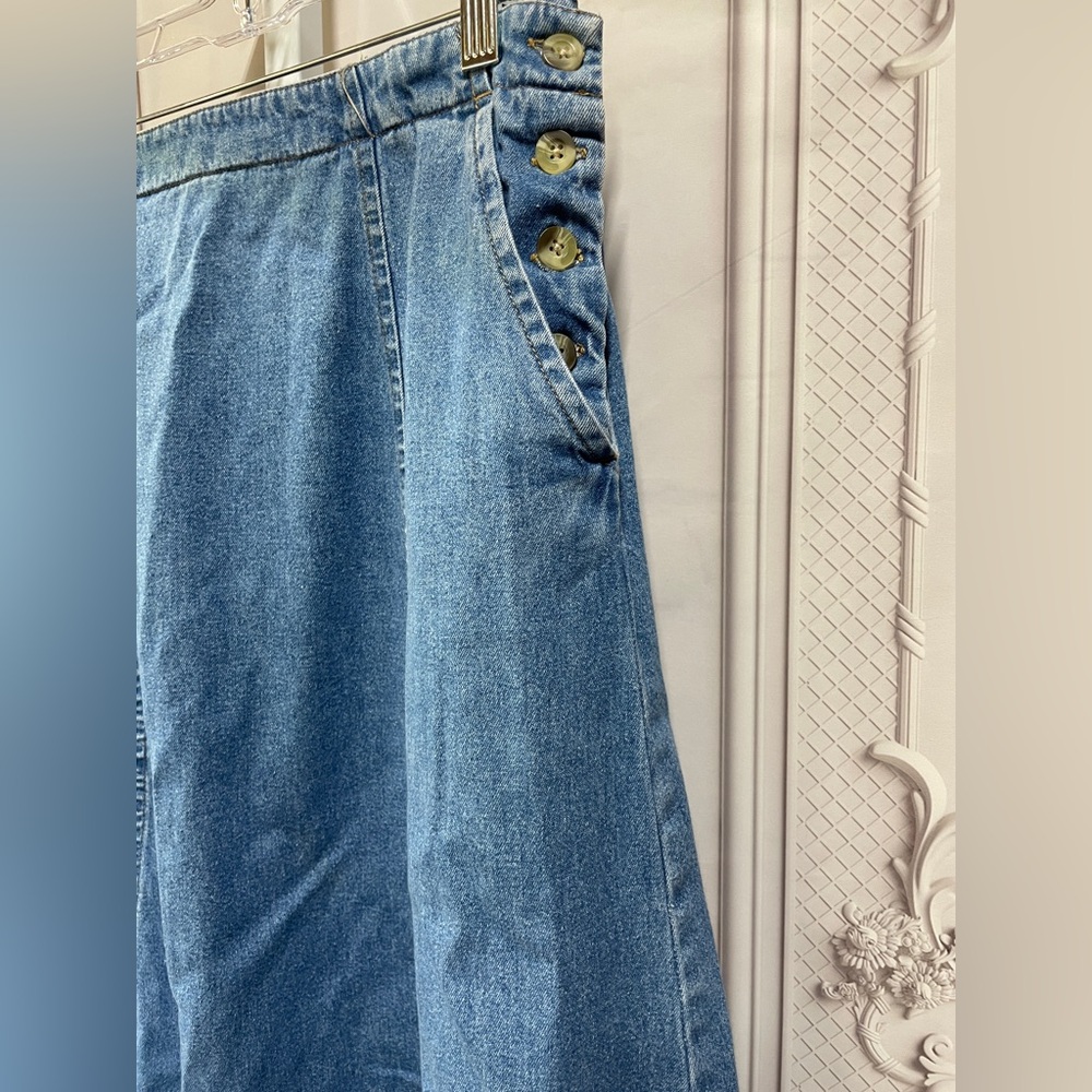 Vintage Original TY Wear A Line Midi Denim Cotton Skirt Size 8 Pockets - Picture 3 of 6